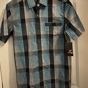 Men's Blue and Black Plaid Shirt